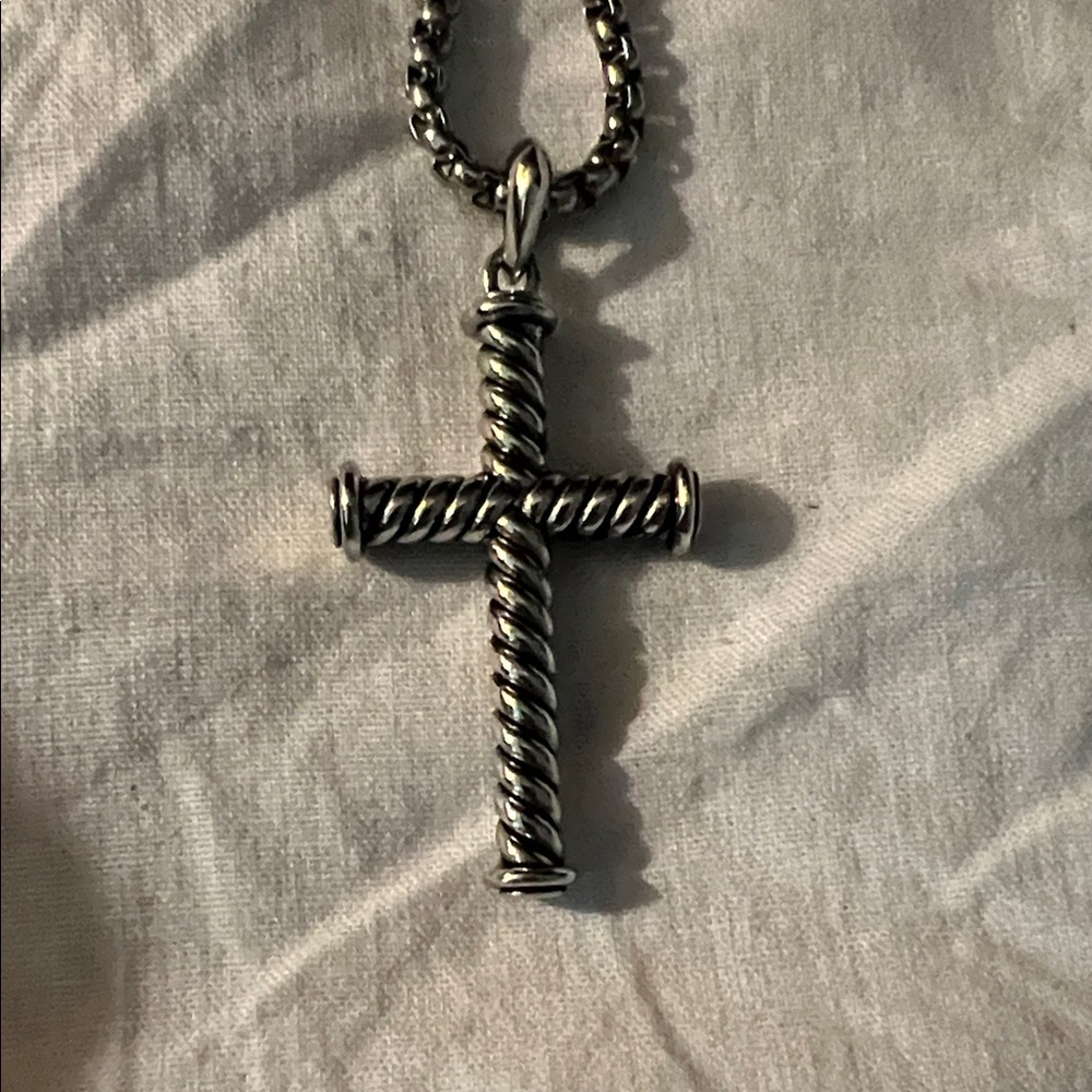 David Yurman Twisted Silver Cross Necklace